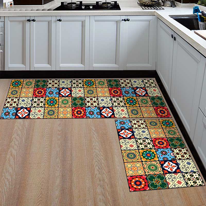 Colorful Boho Pattern Kitchen Mat