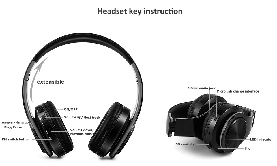 Foldable Wireless Bluetooth Headset